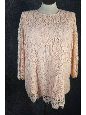 Martha Stewart Womens Pink Floral Lace Top Size L Nylon Blend